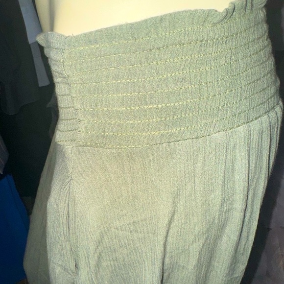 Final touch High waisted Boho Sage smocked waist Gauze Midi Skirt w Pockets M - Picture 4 of 15